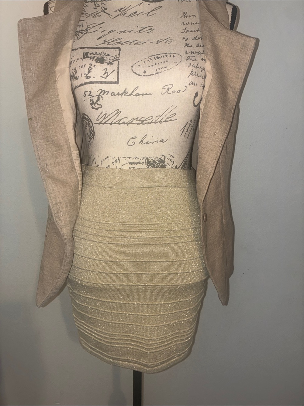 Charlotte Russe Shimmery Beige Bandage Mini Skirt